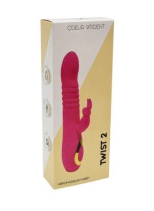 TWIST 2 Rose, Vibromasseur Rabbit "va-et-vient" USB en silicone médical, doté de 18 modes de stimulation - BQ587PNK